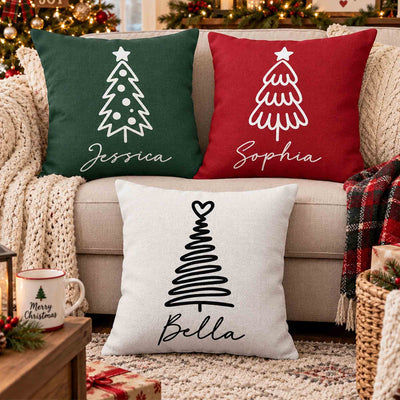 Christmas Tree Line Art Family Decoration - Personalized Pillow Cover