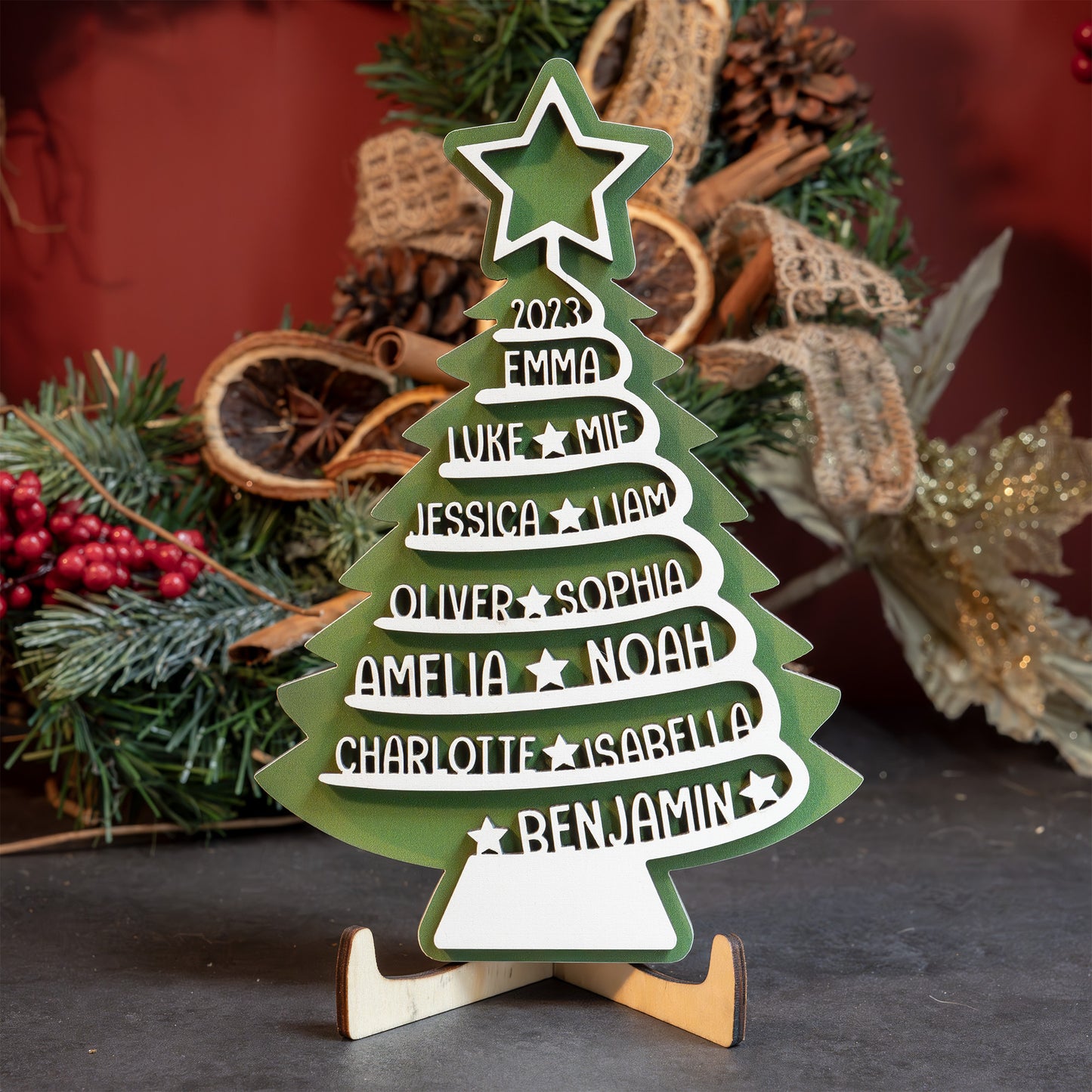 Christmas Tree Name - Family, Group, Coworkers Personalized Wooden Plaque