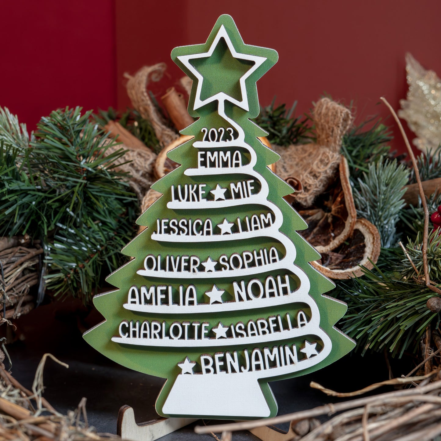 Christmas Tree Name - Family, Group, Coworkers Personalized Wooden Plaque
