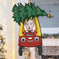 Christmas Tree On Car - Personalized Wooden Photo Ornament