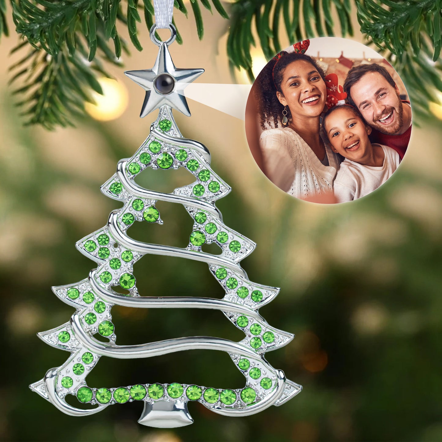 Christmas Tree-Shaped Keepsake - Personalized Photo Projection Ornament
