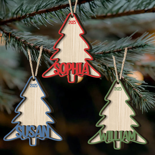 Christmas Tree With Family Name - Personalized Wooden Ornament
