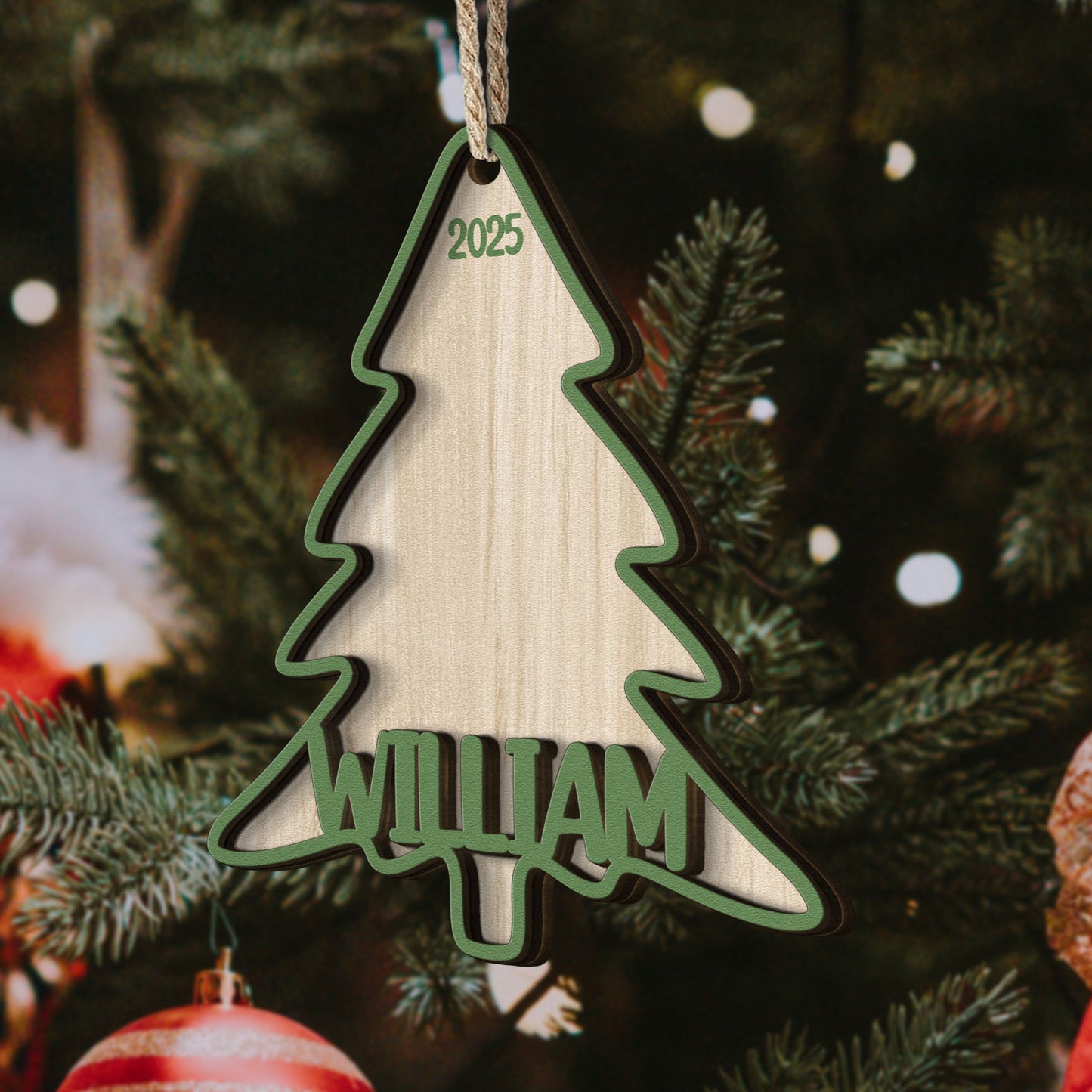 Christmas Tree With Family Name - Personalized Wooden Ornament