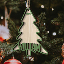 Christmas Tree With Family Name - Personalized Wooden Ornament