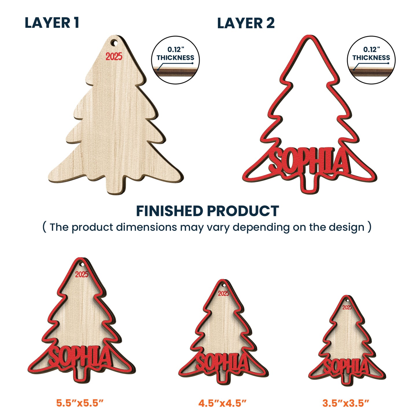 Christmas Tree With Family Name - Personalized Wooden Ornament