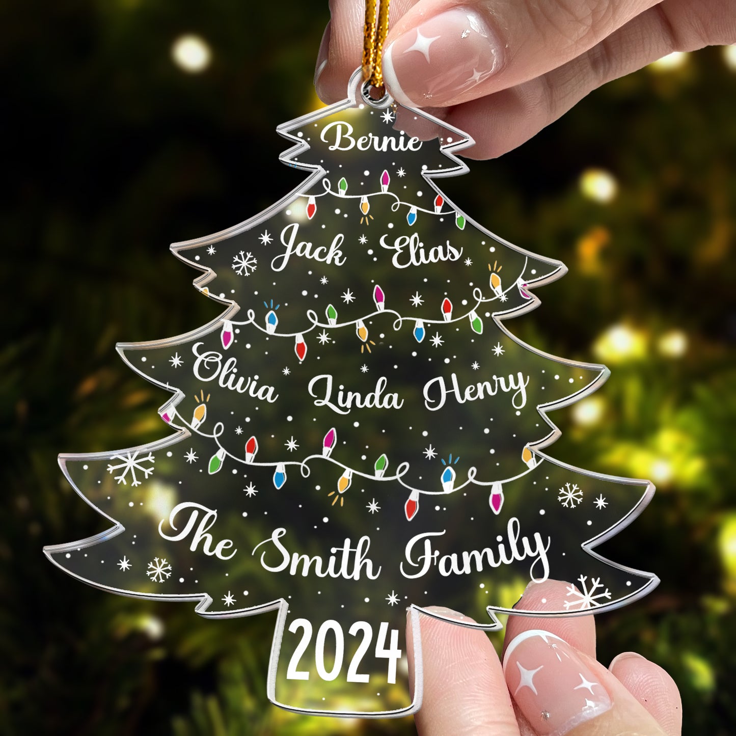 Christmas Tree With Family Names And Led Lights - Personalized Acrylic Ornament