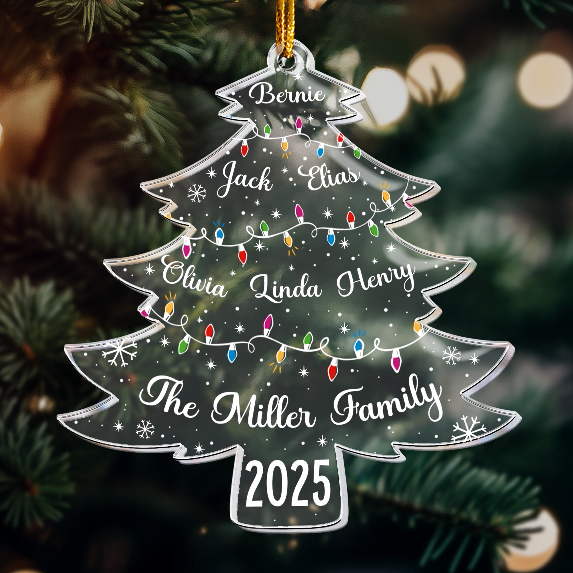 Christmas Tree With Family Names And Led Lights - Personalized Acrylic Ornament