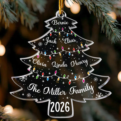 Christmas Tree With Family Names And Led Lights - Personalized Acrylic Ornament