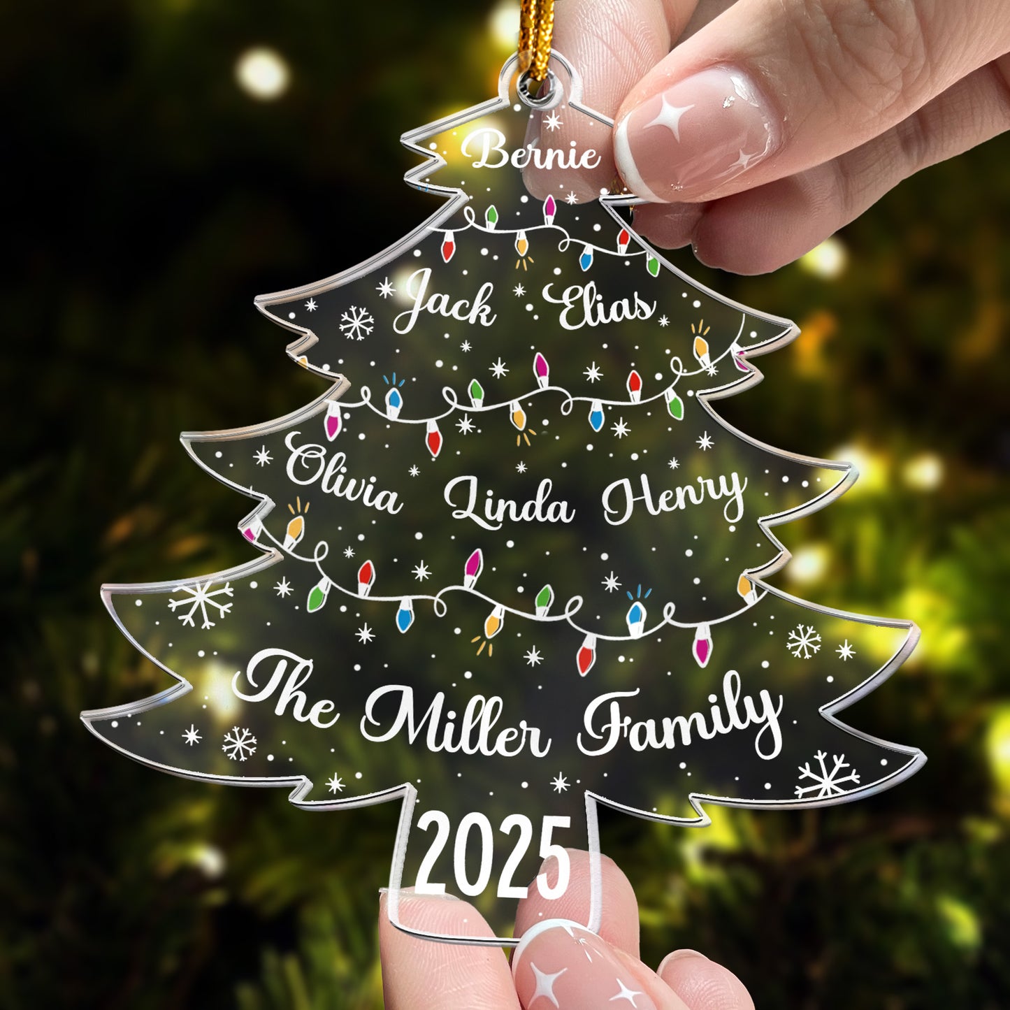 Christmas Tree With Family Names And Led Lights - Personalized Acrylic Ornament