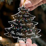 Christmas Tree With Family Names And Led Lights - Personalized Acrylic Ornament