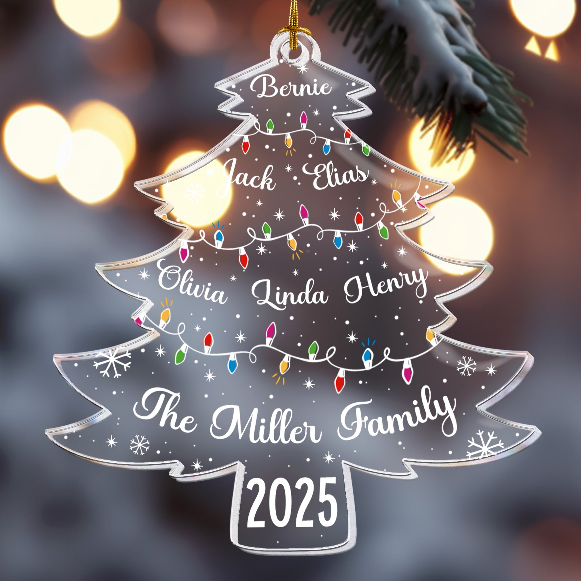 Christmas Tree With Family Names And Led Lights - Personalized Acrylic Ornament