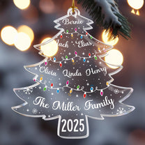 Christmas Tree With Family Names And Led Lights - Personalized Acrylic Ornament