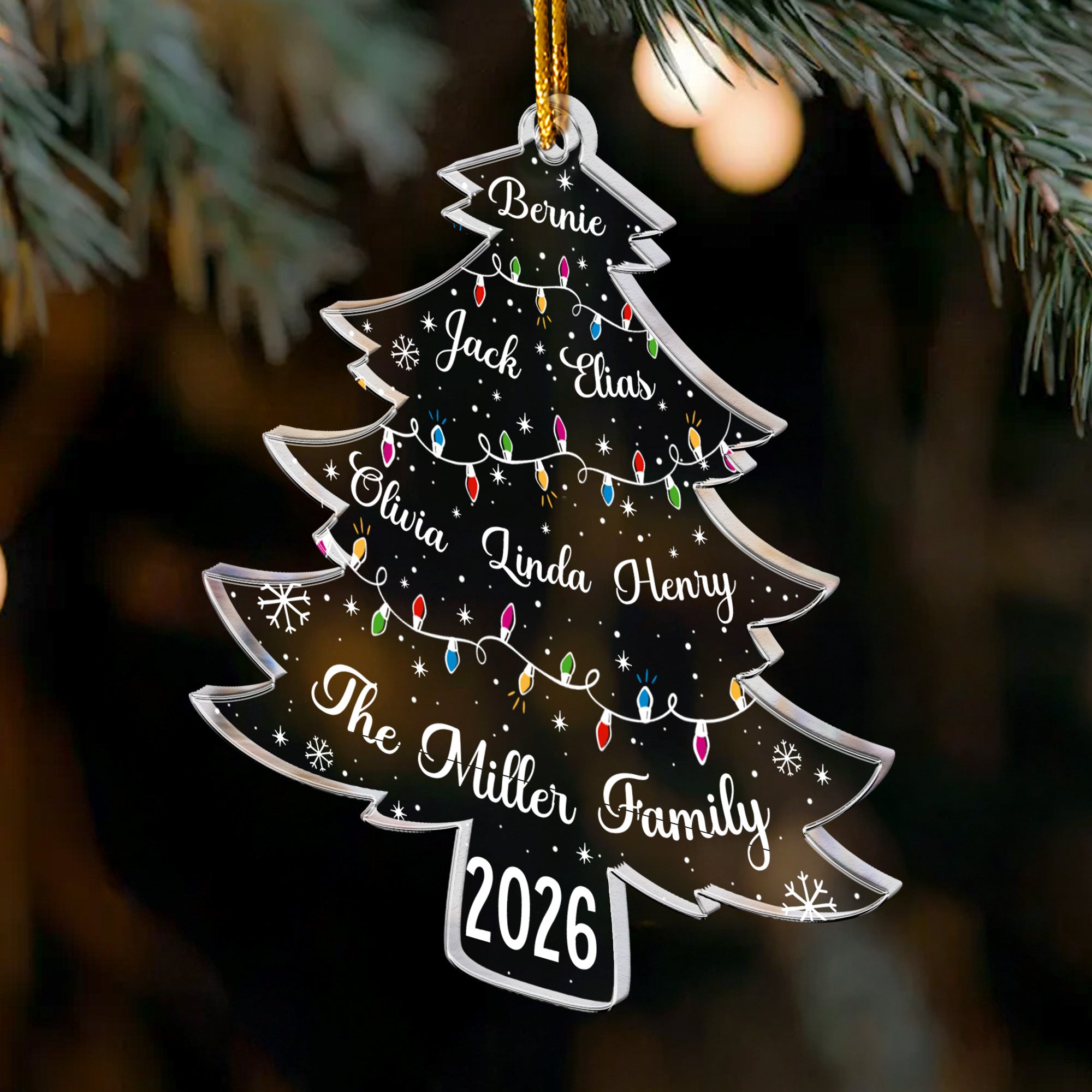Christmas Tree With Family Names And Led Lights - Personalized Acrylic Ornament