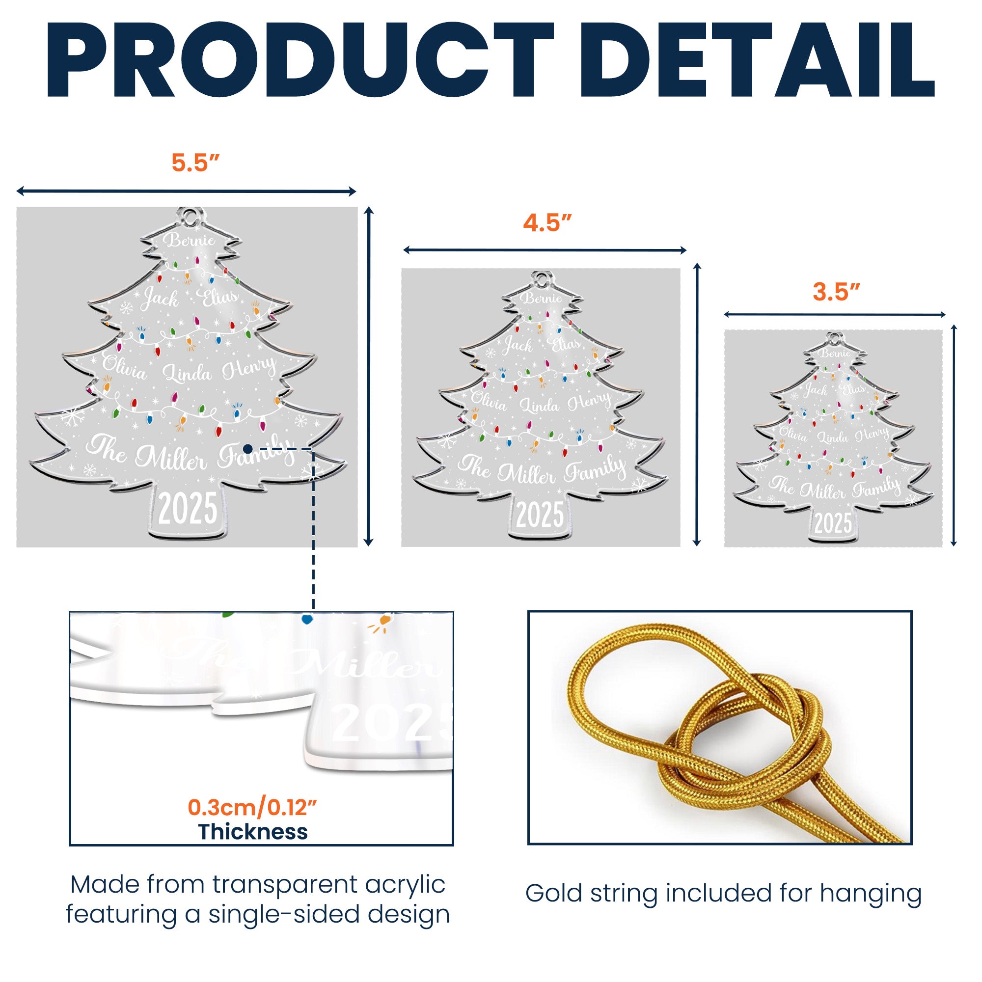 Christmas Tree With Family Names And Led Lights - Personalized Acrylic Ornament