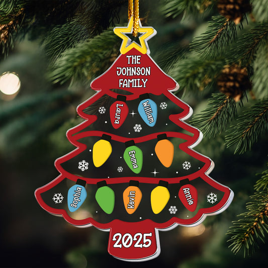 Christmas Tree With Led Lights Custom Family Name - Personalized Acrylic Ornament