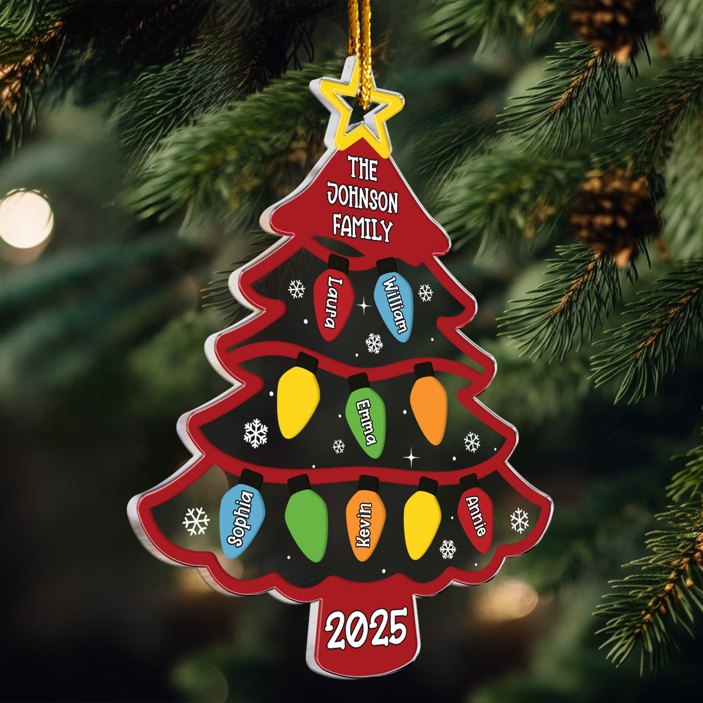 Christmas Tree With Led Lights Custom Family Name - Personalized Acrylic Ornament