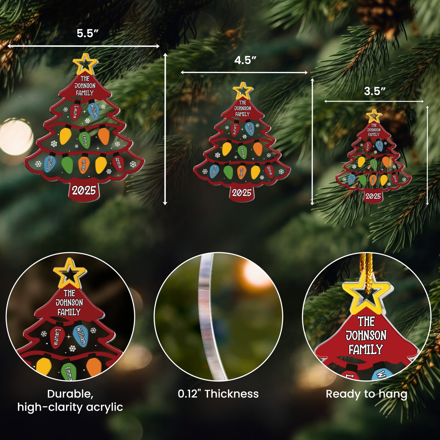 Christmas Tree With Led Lights Custom Family Name - Personalized Acrylic Ornament