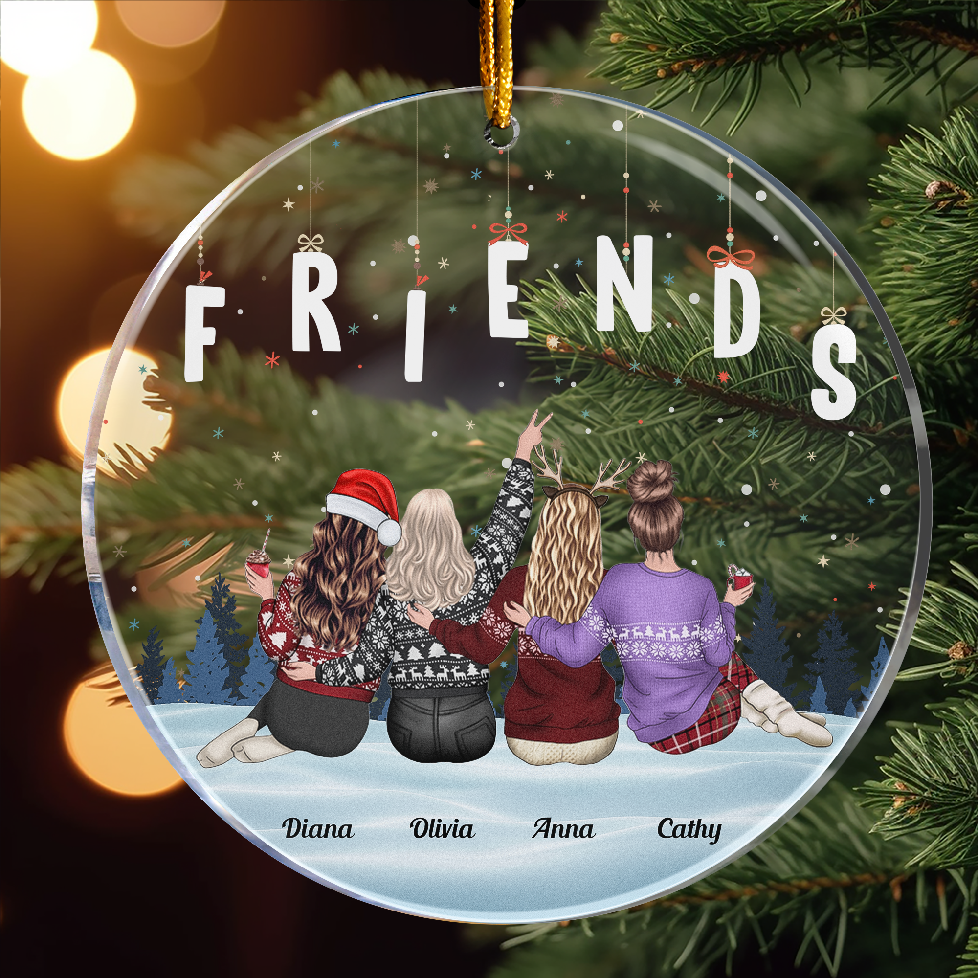 Christmas With Friends Forever - Personalized Acrylic Ornament