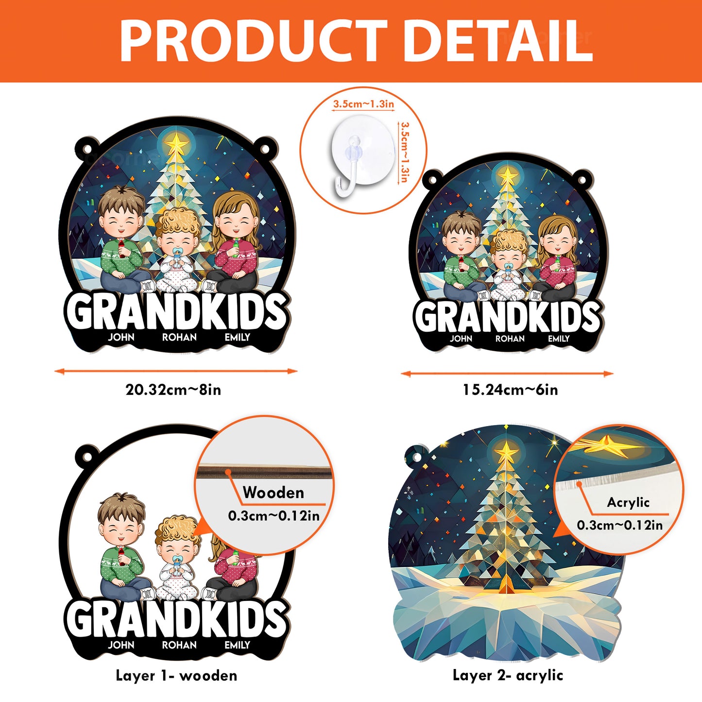 Christmas With Grandkids - Personalized Window Hanging Suncatcher Ornament