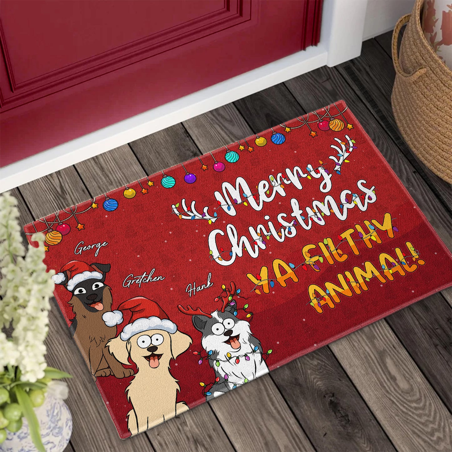 Christmas With Pets Merry Christmas Ya Filthy Animal - Personalized Doormat