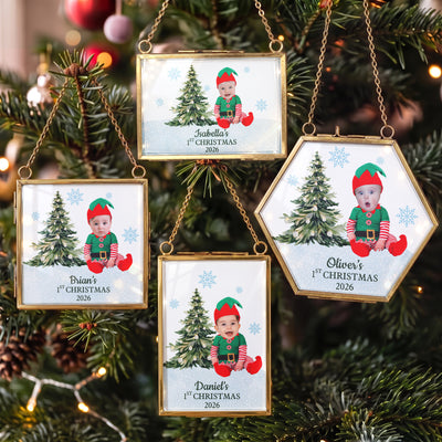 Christmas Frame Ornament Custom Kid Funny Face First Christmas - Personalized Ornament