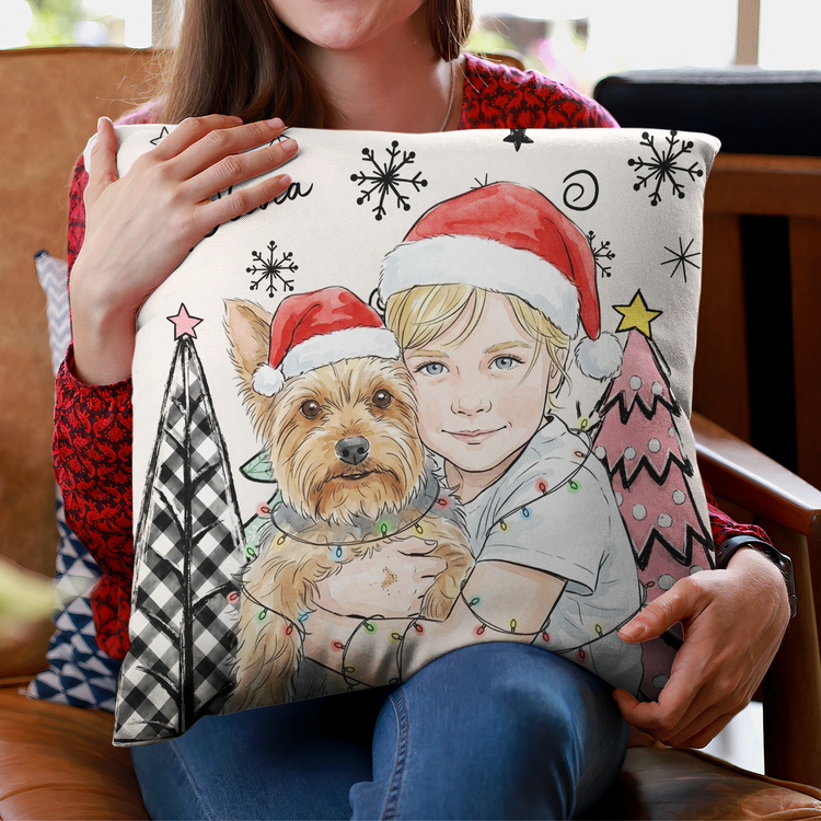 Christmas-Gifts-For-Kids-Custom-Photo-Watercolor-Art-Personalized-Pillow-3