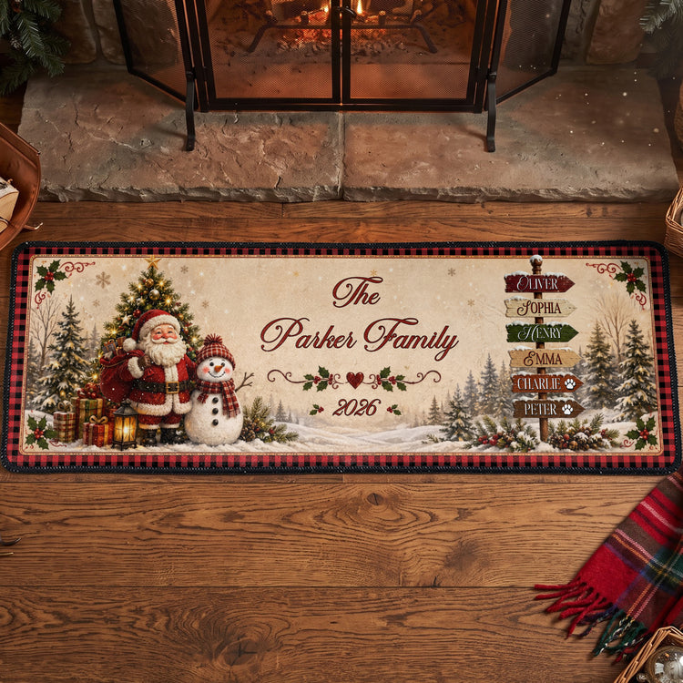 Christmas-Santa-&-Snowman-Festive-Custom-Family-Name-Personalized-Runner-Rug0