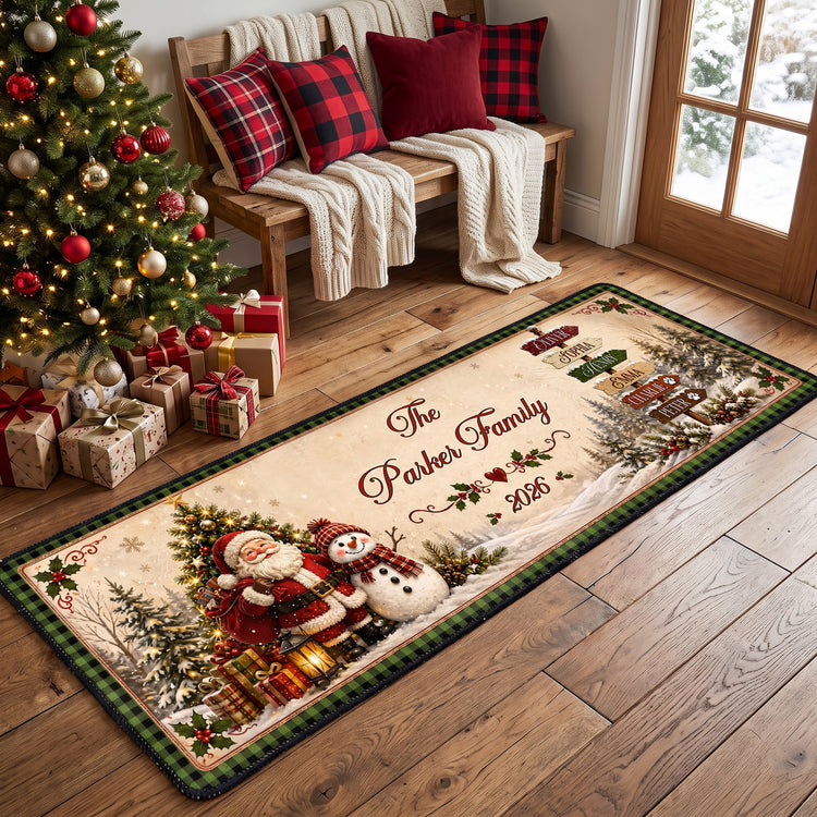 Christmas-Santa-&-Snowman-Festive-Custom-Family-Name-Personalized-Runner-Rug2