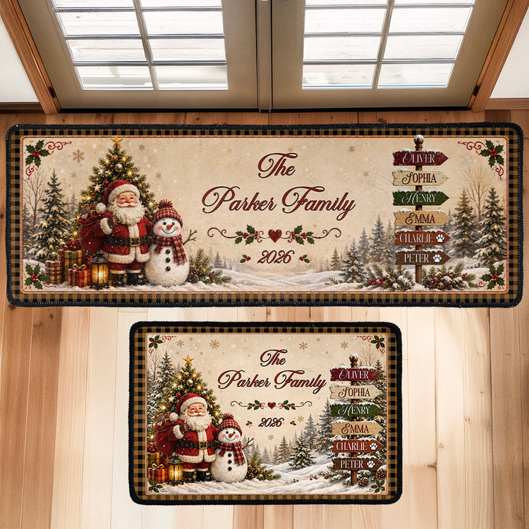 Christmas-Santa-&-Snowman-Festive-Custom-Family-Name-Personalized-Runner-Rug3