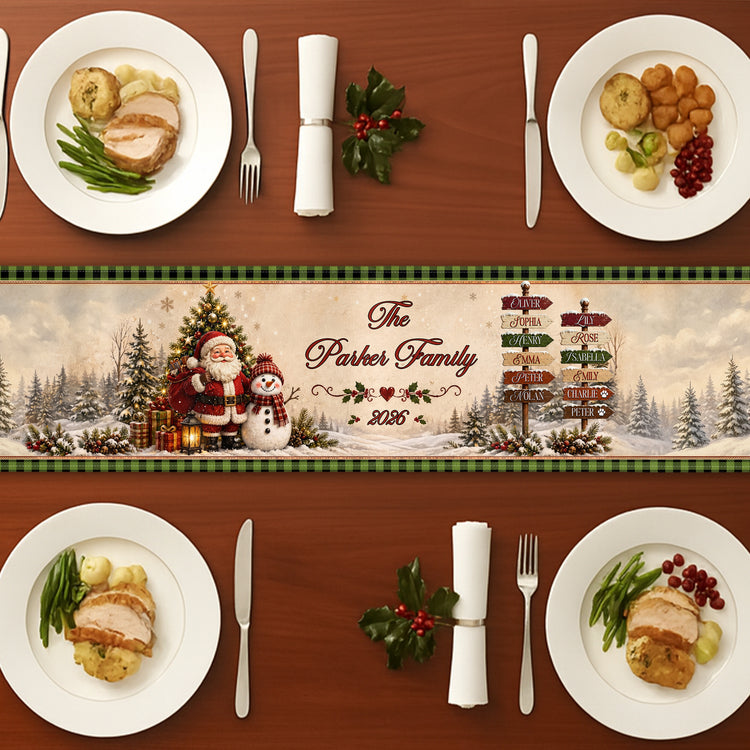 Christmas-Santa-&-Snowman-Festive-Custom-Family-Name-Personalized-Table-Runner2