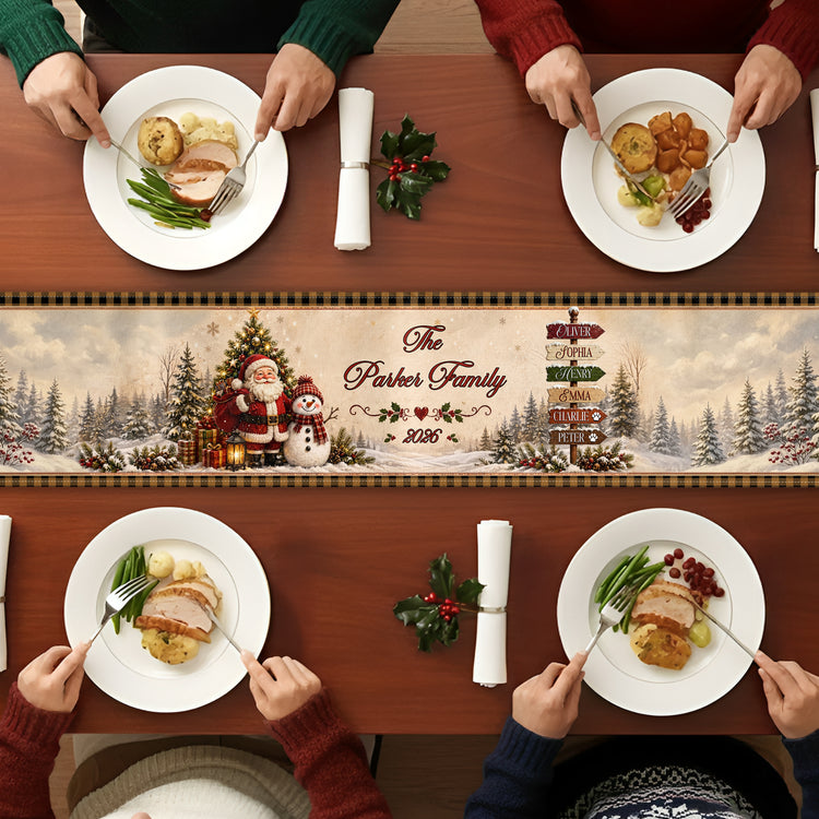 Christmas-Santa-&-Snowman-Festive-Custom-Family-Name-Personalized-Table-Runner5