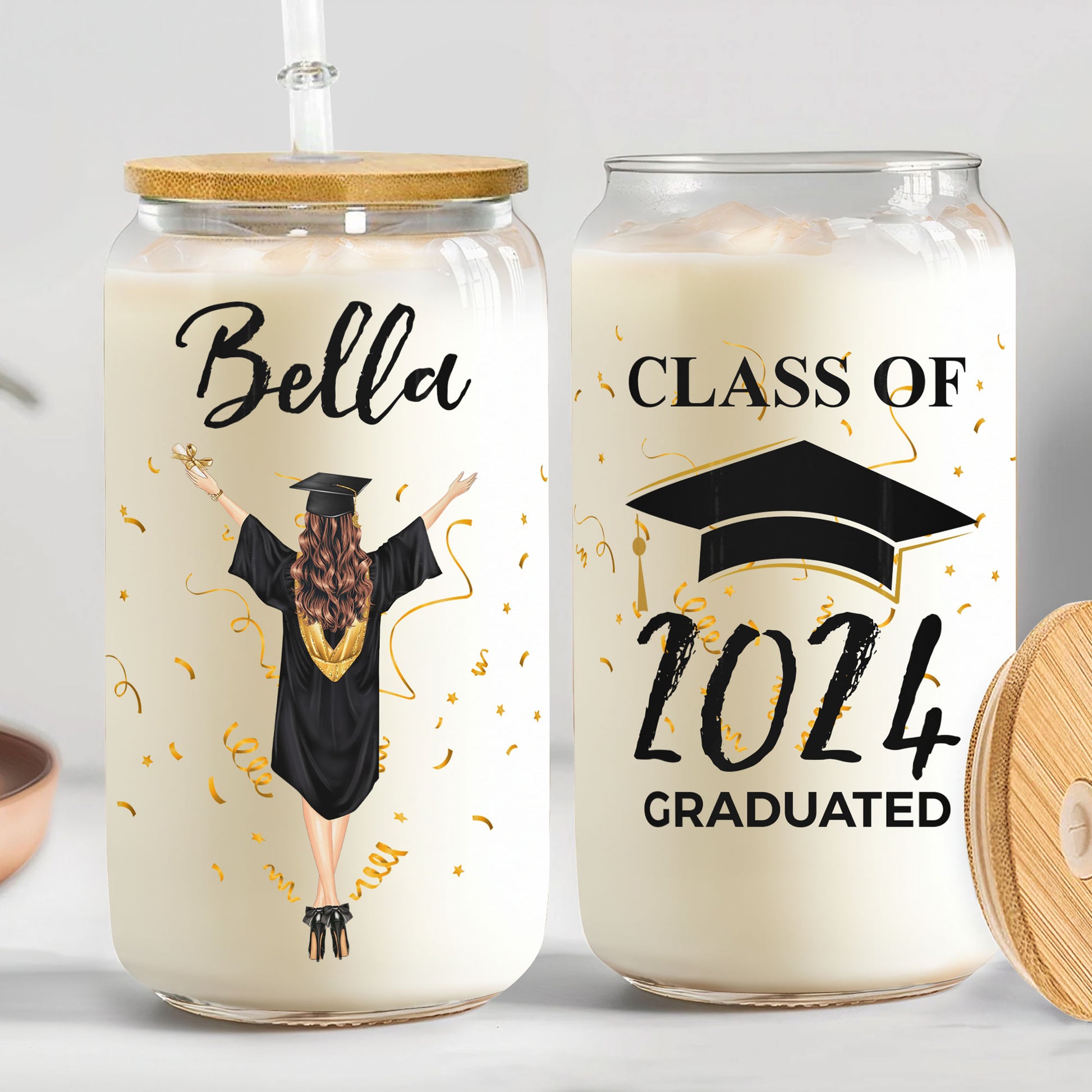 Class Of 2024 - Personalized Clear Glass Can
