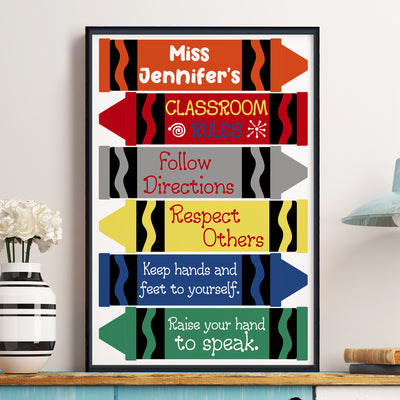 Classroom Rules Crayon Style - Personalized Poster