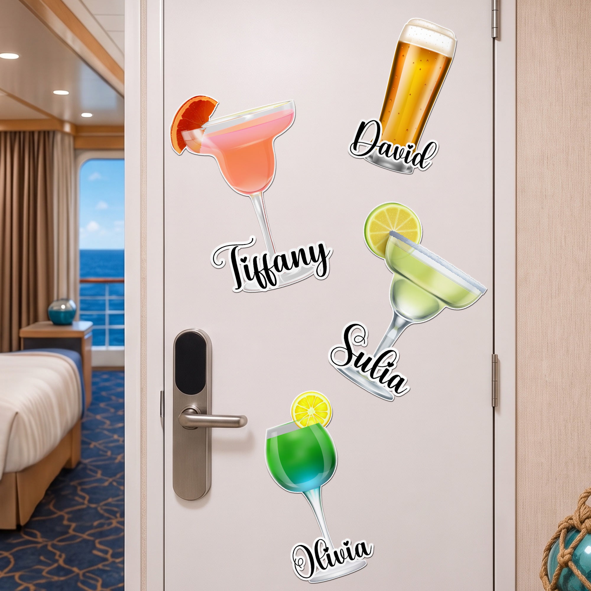 Cocktail-&-Tropical-Drink-Cruise-Door-Signs-Stateroom-Decor-Cruising-Family-Vacation,-Girls-Trip-Personalized-Magnet-1