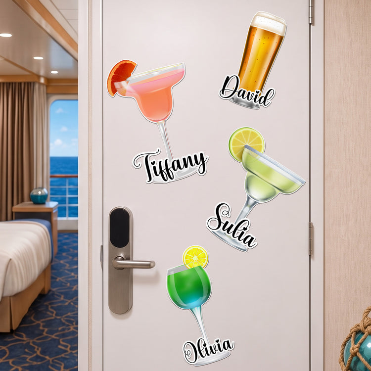 Cocktail-&-Tropical-Drink-Cruise-Door-Signs-Stateroom-Decor-Cruising-Family-Vacation,-Girls-Trip-Personalized-Magnet-1