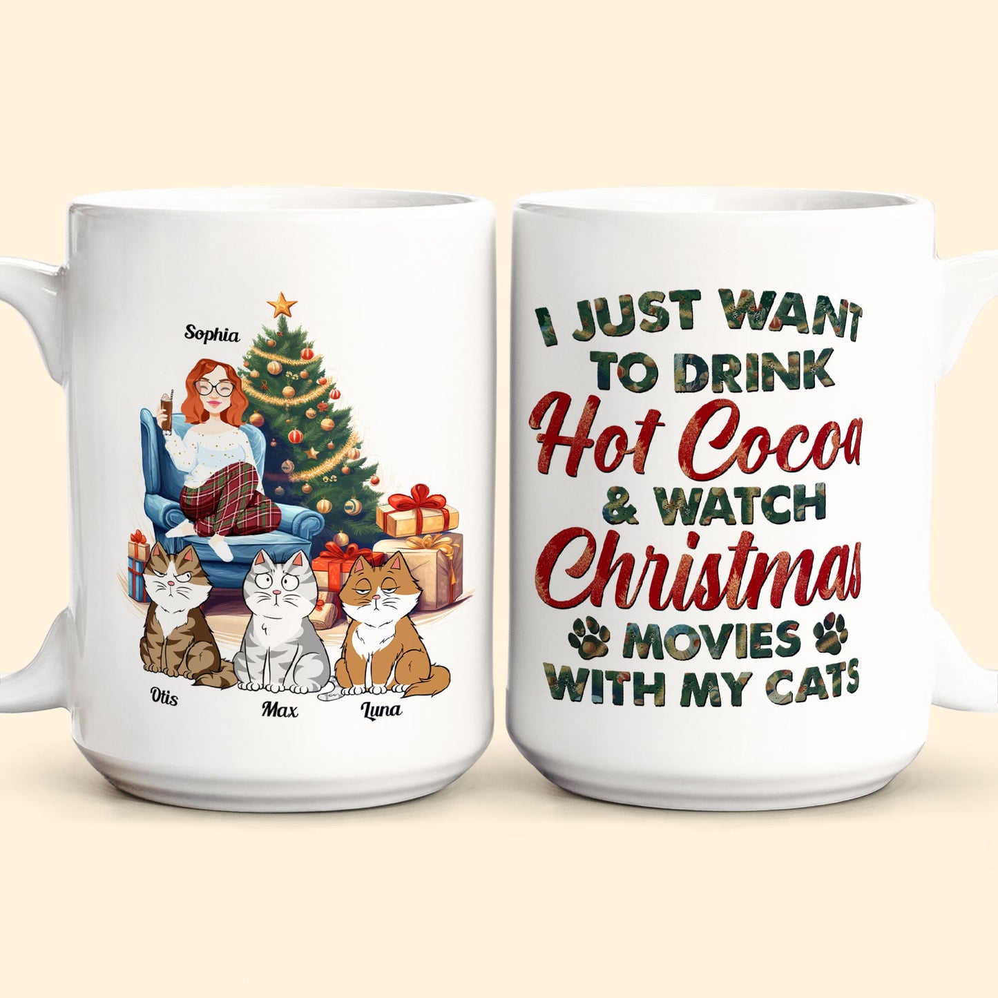 Cocoa, Christmas Movies & My Cat - Personalized Mug