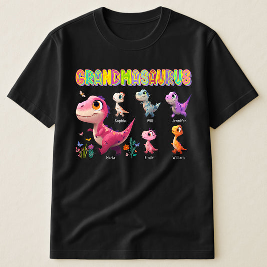 Colorful Grandmasaurus And Little Dinosaurs - Personalized Shirt