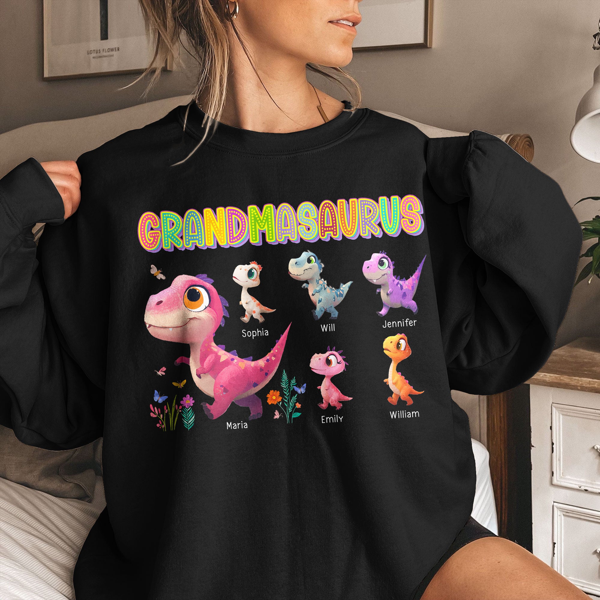 Colorful Grandmasaurus And Little Dinosaurs - Personalized Shirt