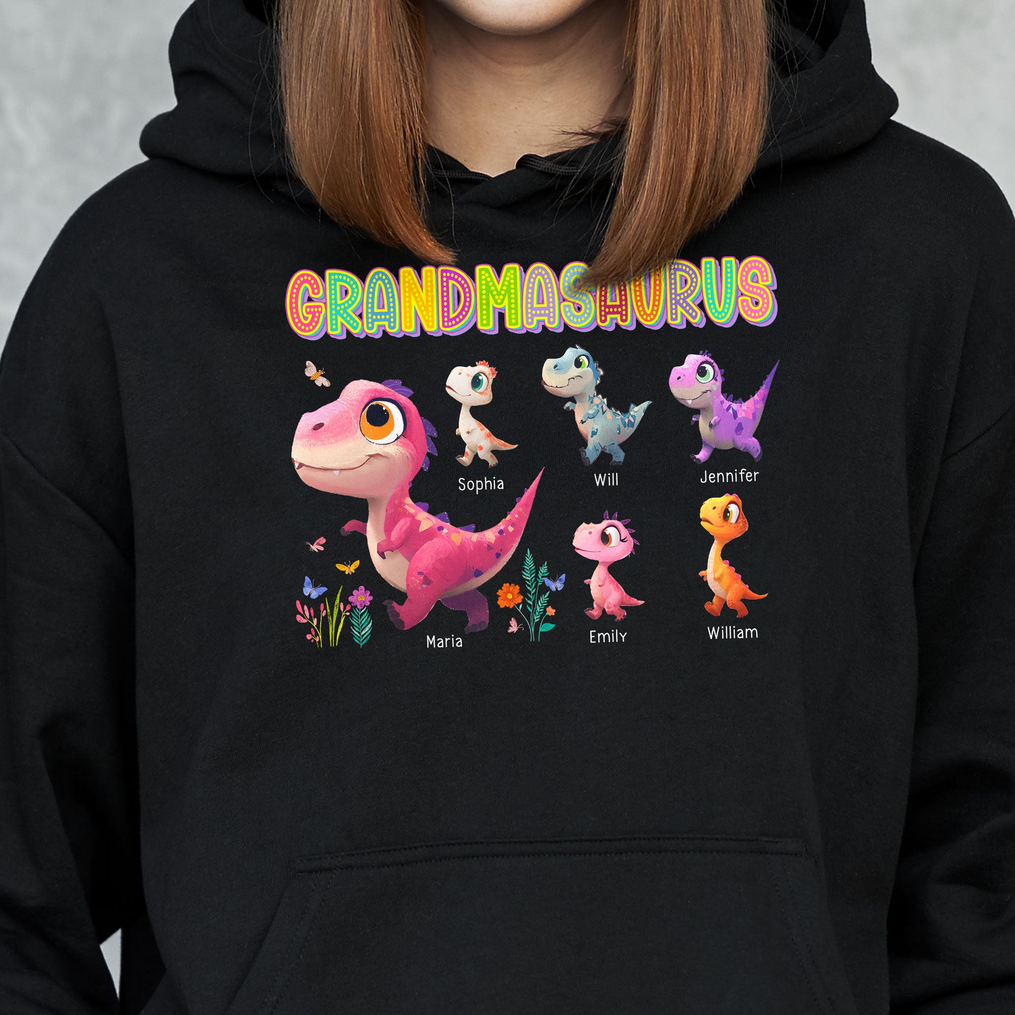 Colorful Grandmasaurus And Little Dinosaurs - Personalized Shirt