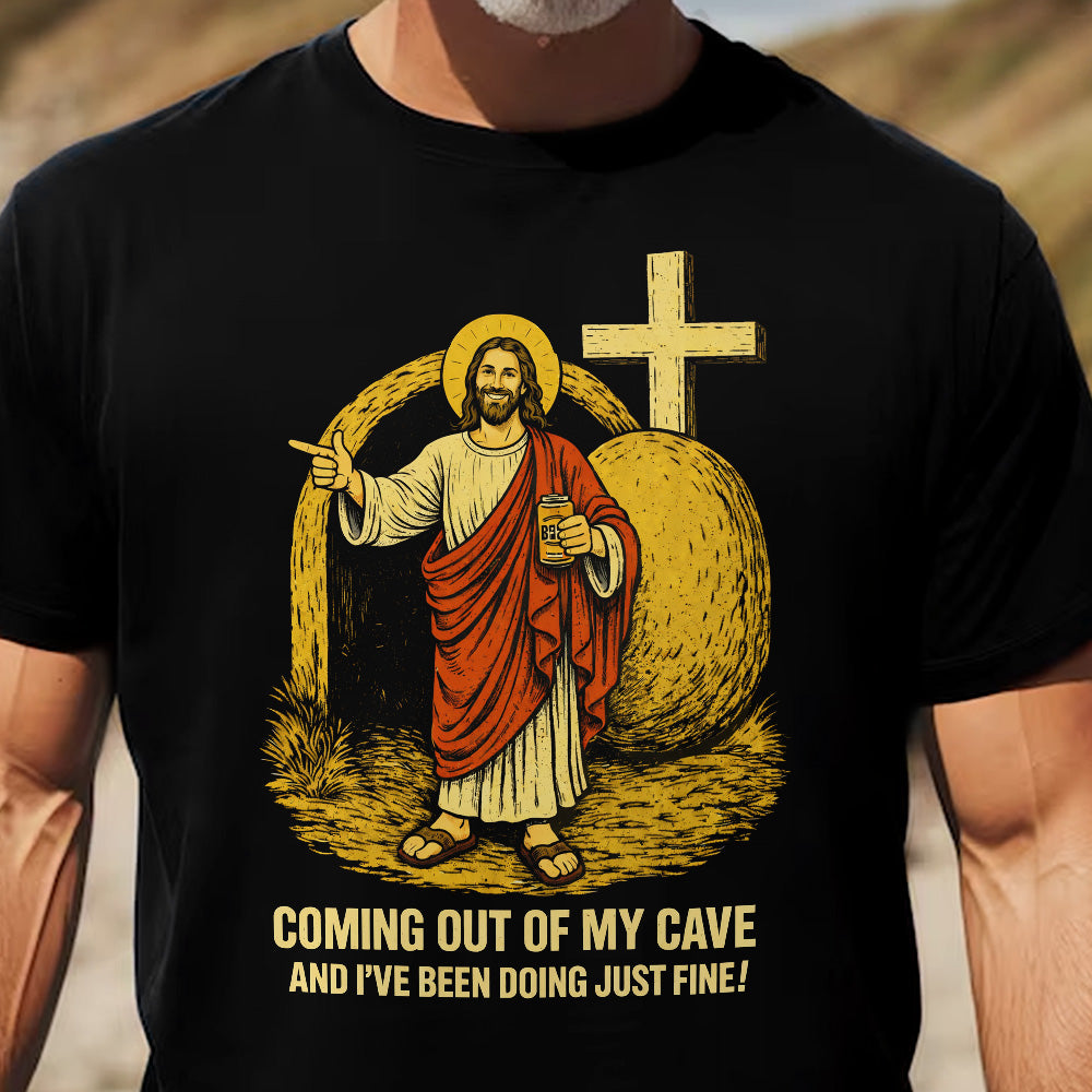 Coming-Out-Of-My-Cave-Funny-Jesus-Easter-Meme-Personalized-Shirt-3