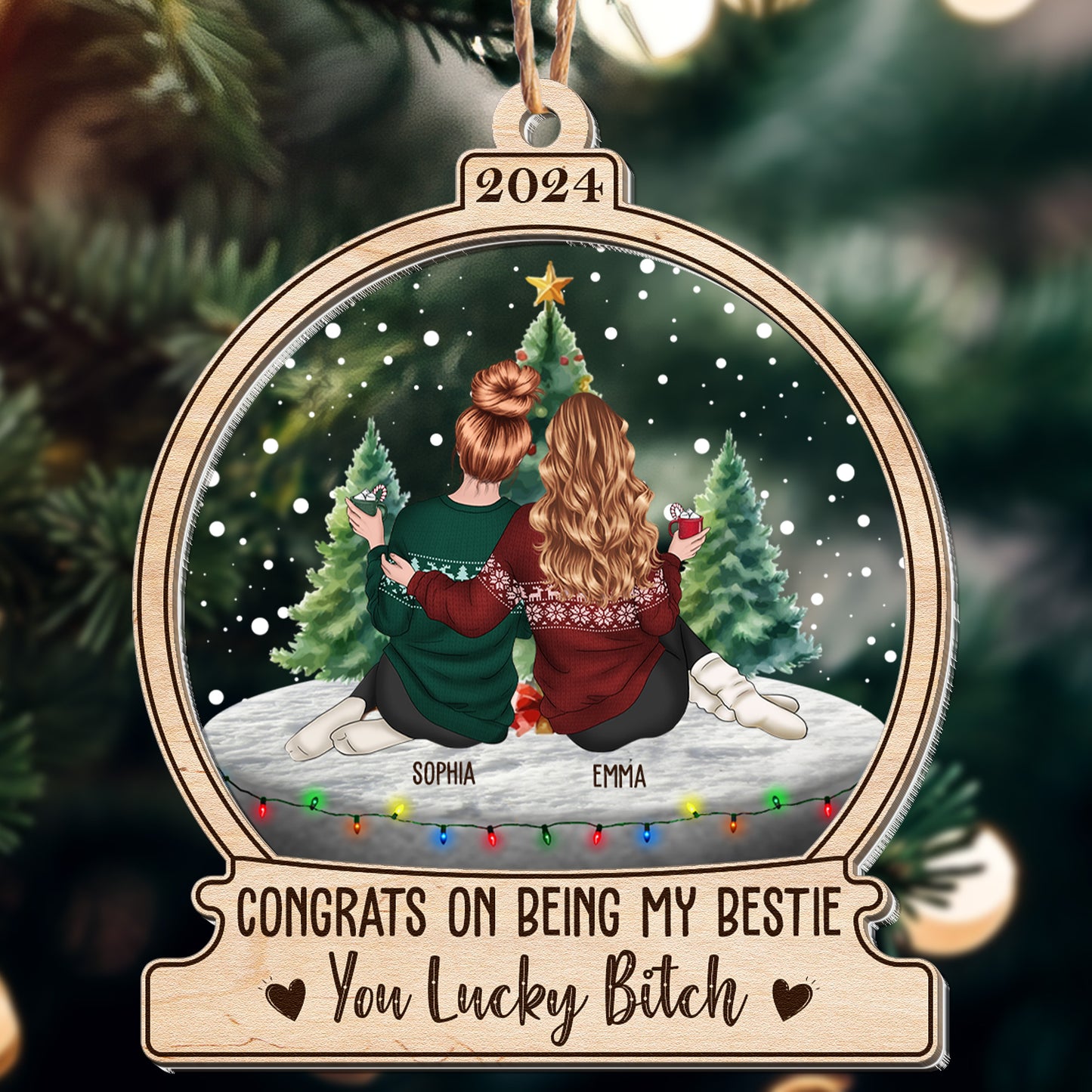 Congrats Bestie You Lucky - Personalized Wood And Acrylic Ornament