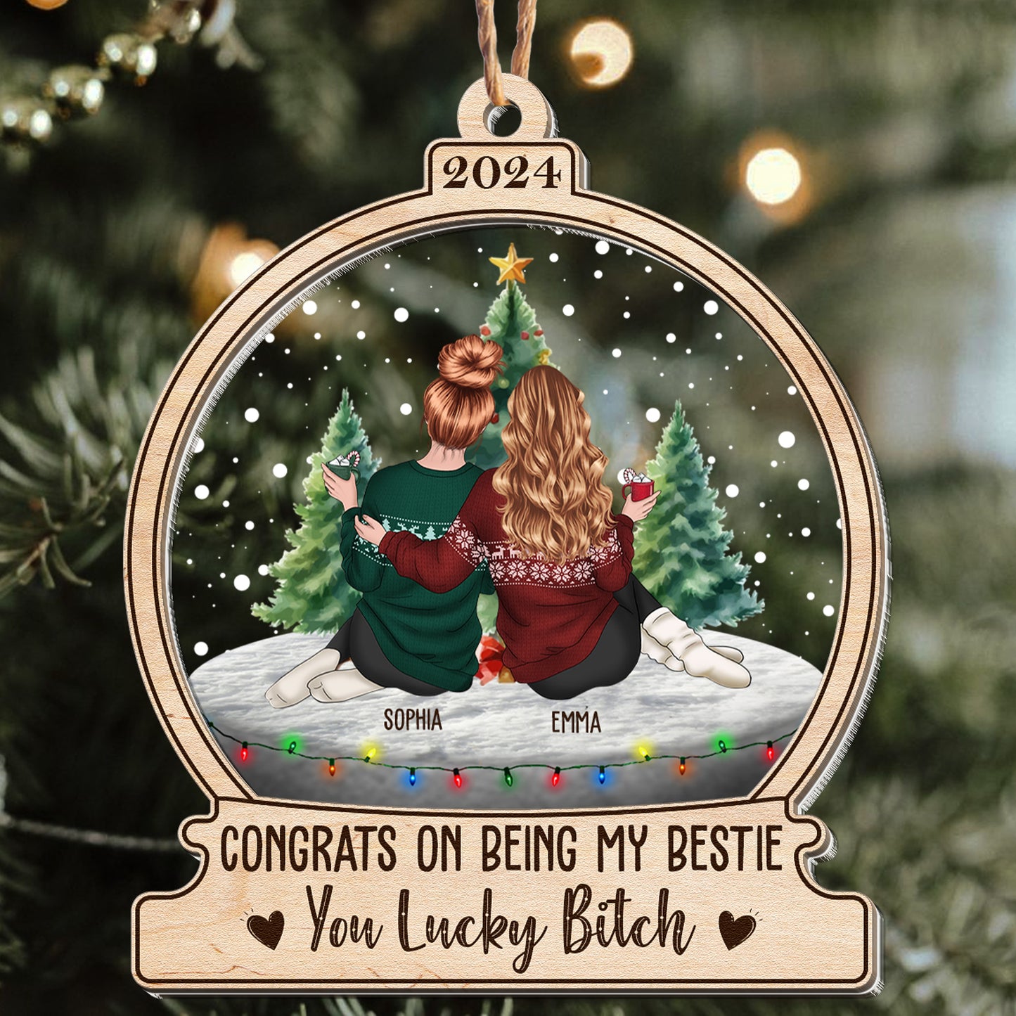 Congrats Bestie You Lucky - Personalized Wood And Acrylic Ornament