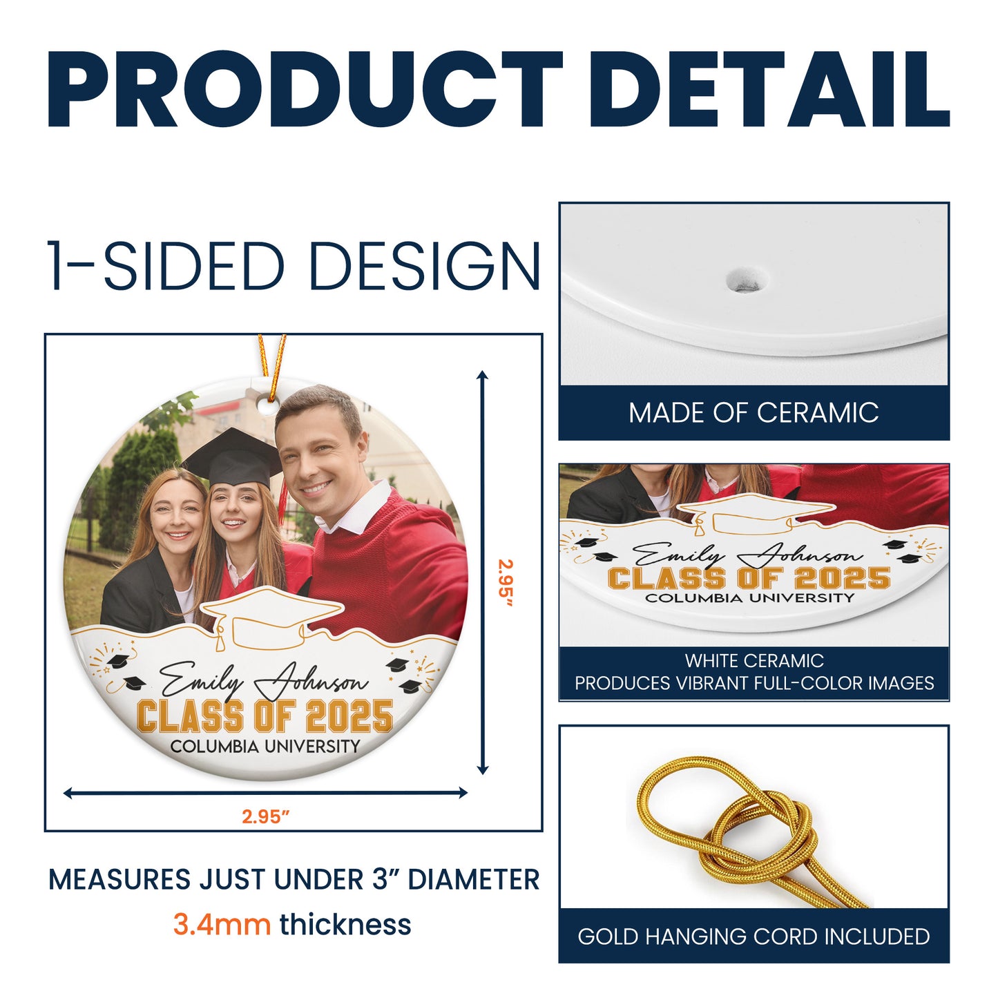 Congrats Graduation Gift - Personalized Ceramic Photo Ornament