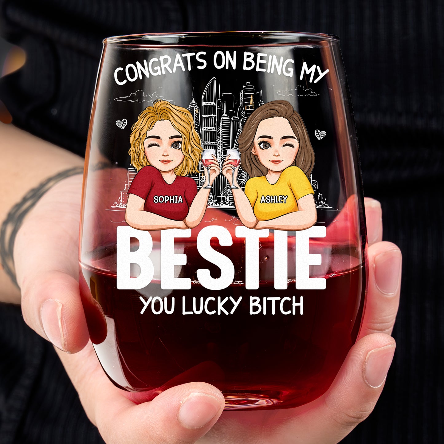 Congrats On Being My Bestie - Personalized Stemless Wine Glass