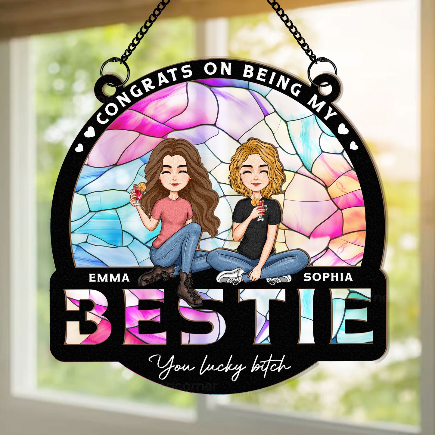 Congrats On Being My Bestie - Personalized Window Hanging Suncatcher Ornament