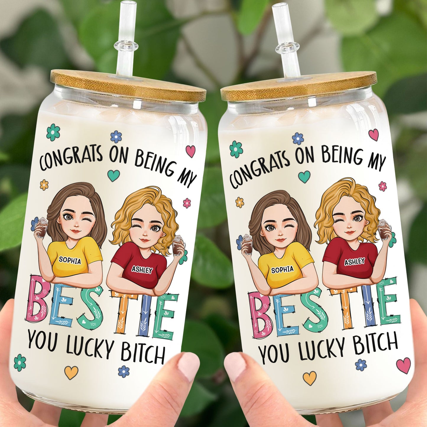 Congrats On Being My Bestie, Sister - Personalized Clear Glass Cup