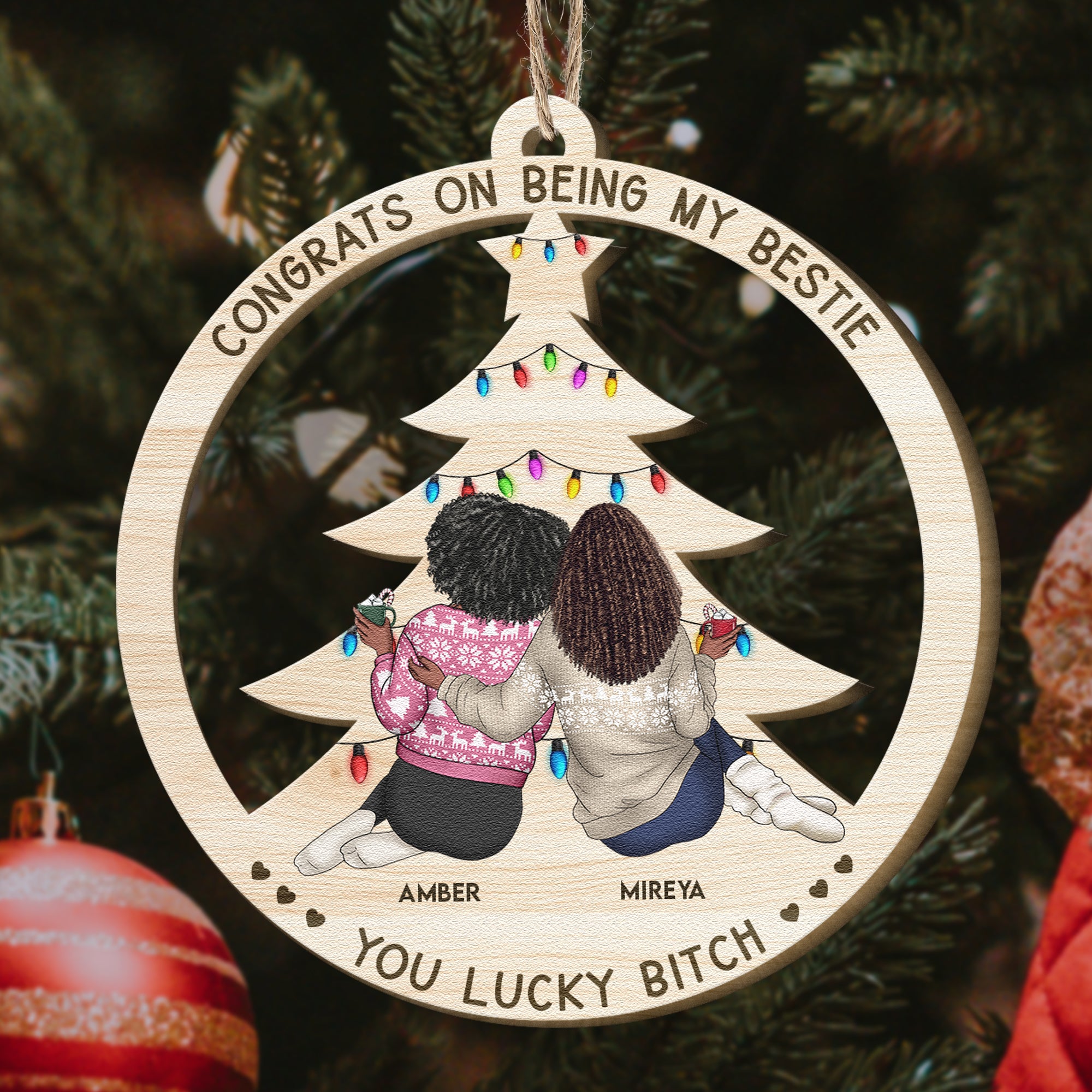 Congrats On Being My Bestie, Sister - Personalized Wooden Ornament