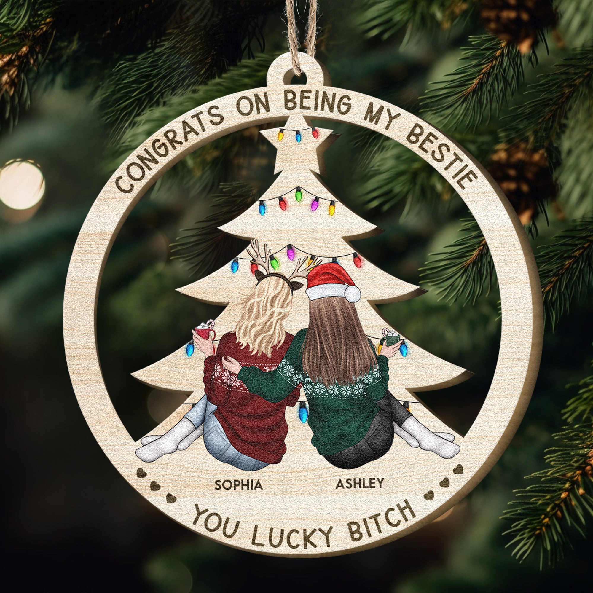 Congrats On Being My Bestie, Sister - Personalized Wooden Ornament