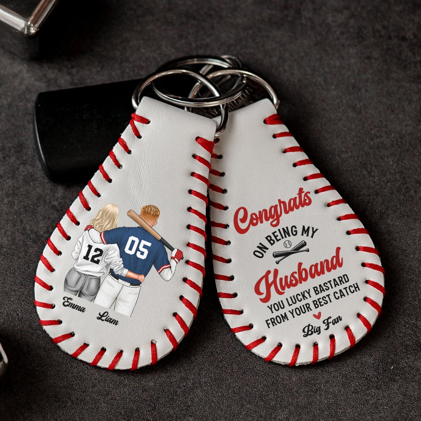 Congrats On Being My Boyfriend/Husband - Personalized Leather Baseball Keychain