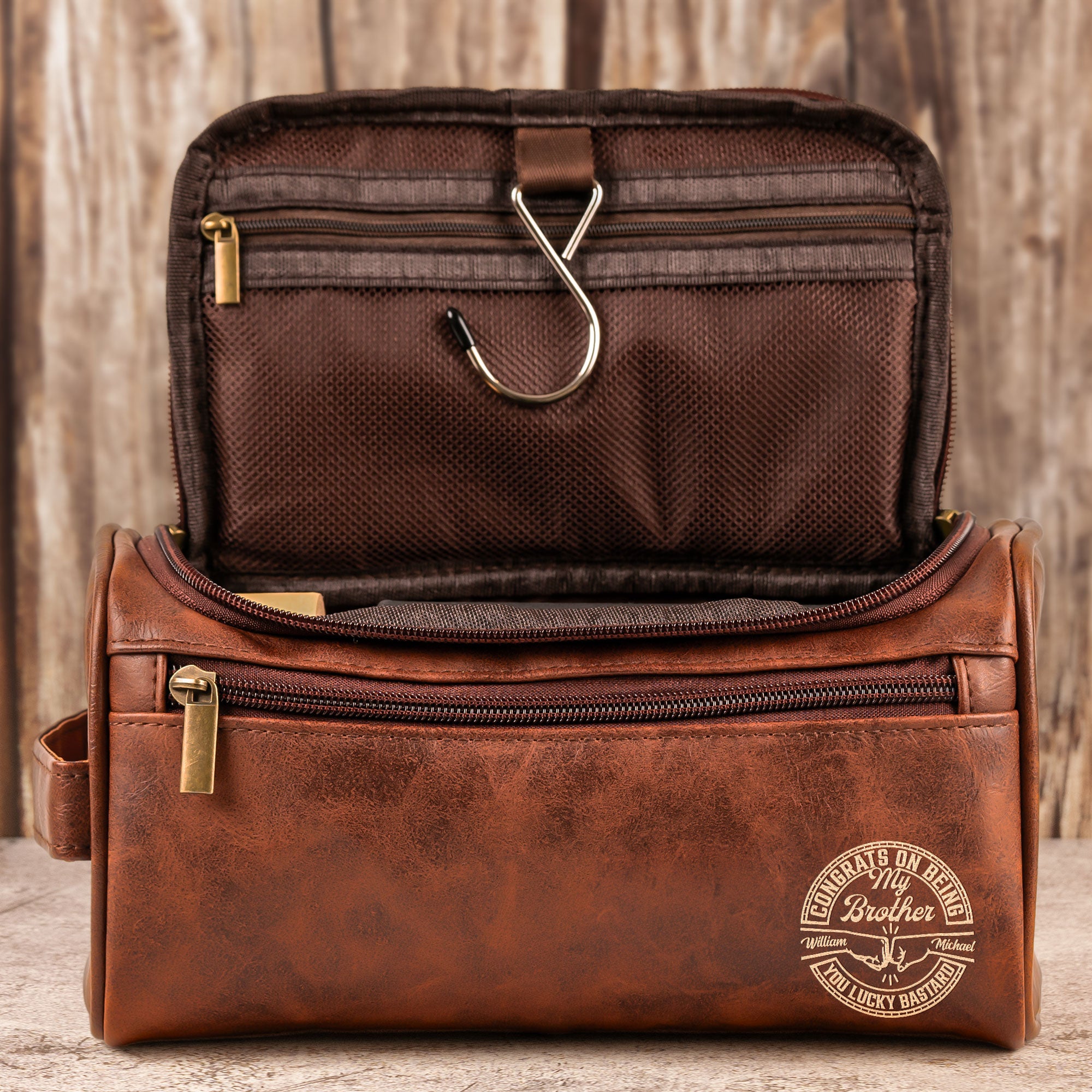 Congrats On Being My Brother - Personalized Leather Toiletry Bag